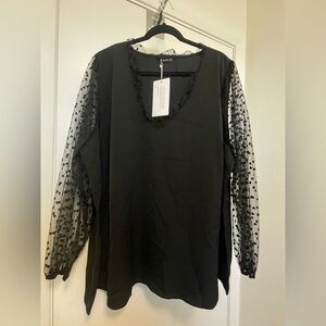 BloomChic Black Long Sleeve Blouse with Sheer heart Lace sleeves